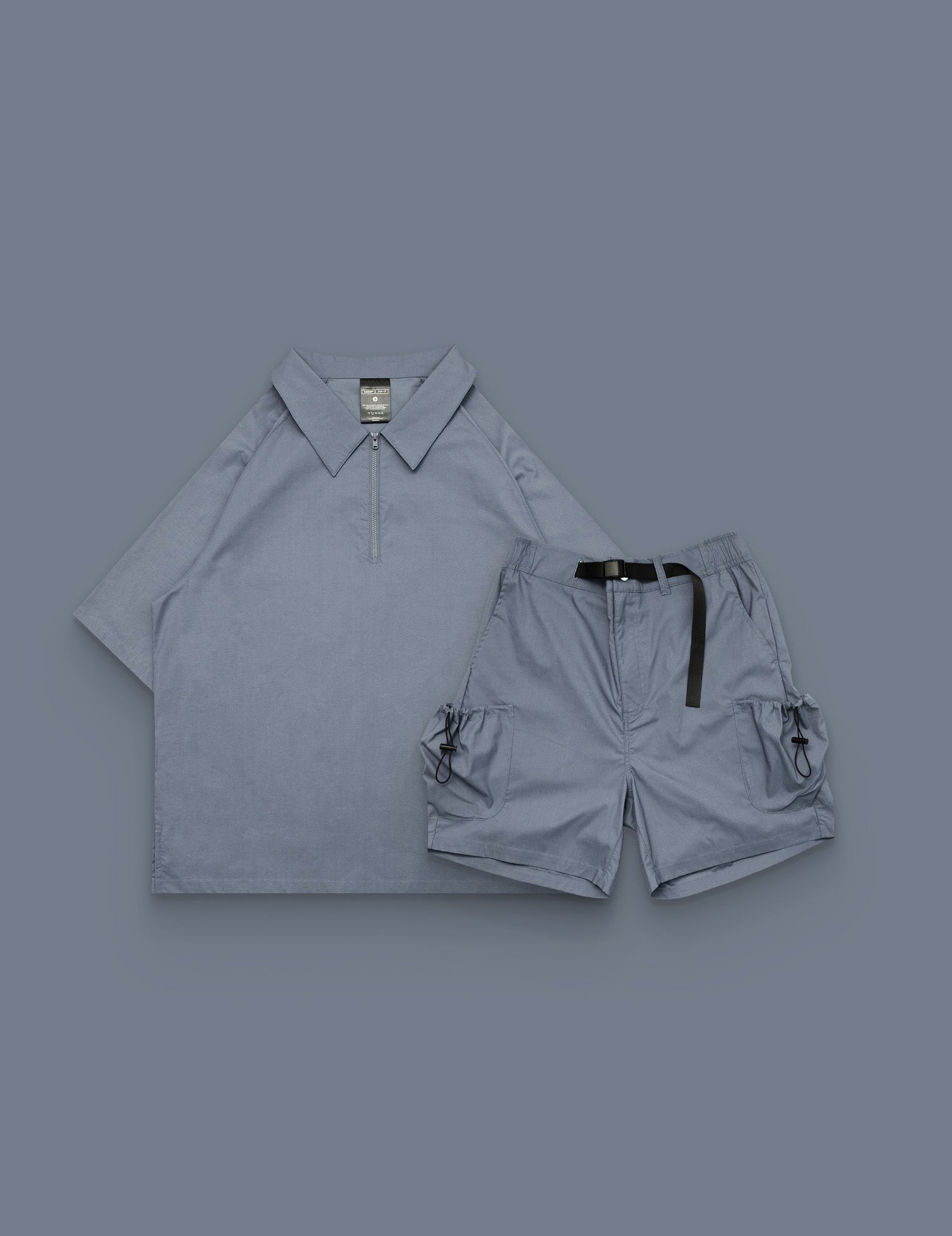 BASIKS Half Zip Top and Cargo Shorts Gargoyle Set