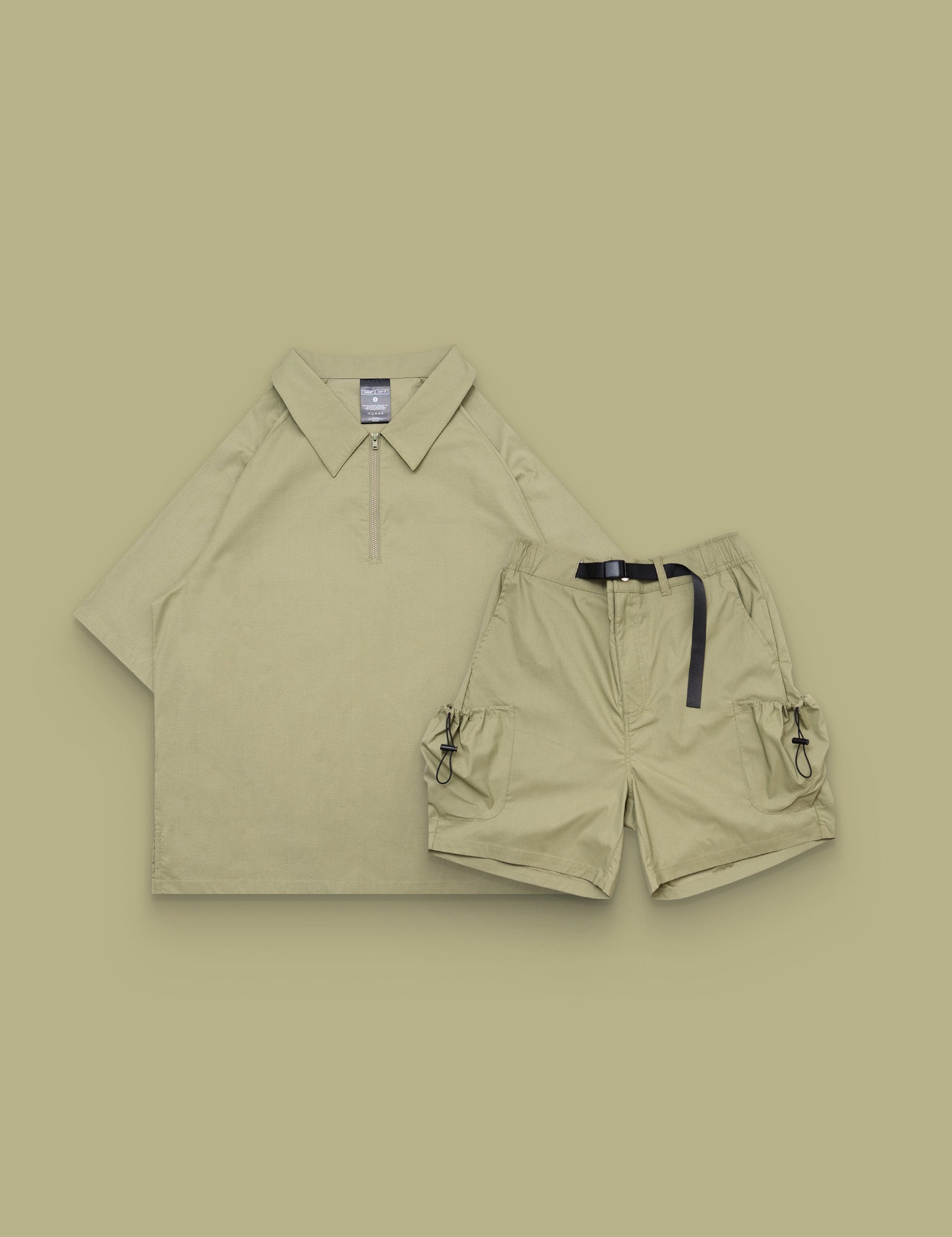 BASIKS Half Zip Top and Cargo Shorts Ivy Set