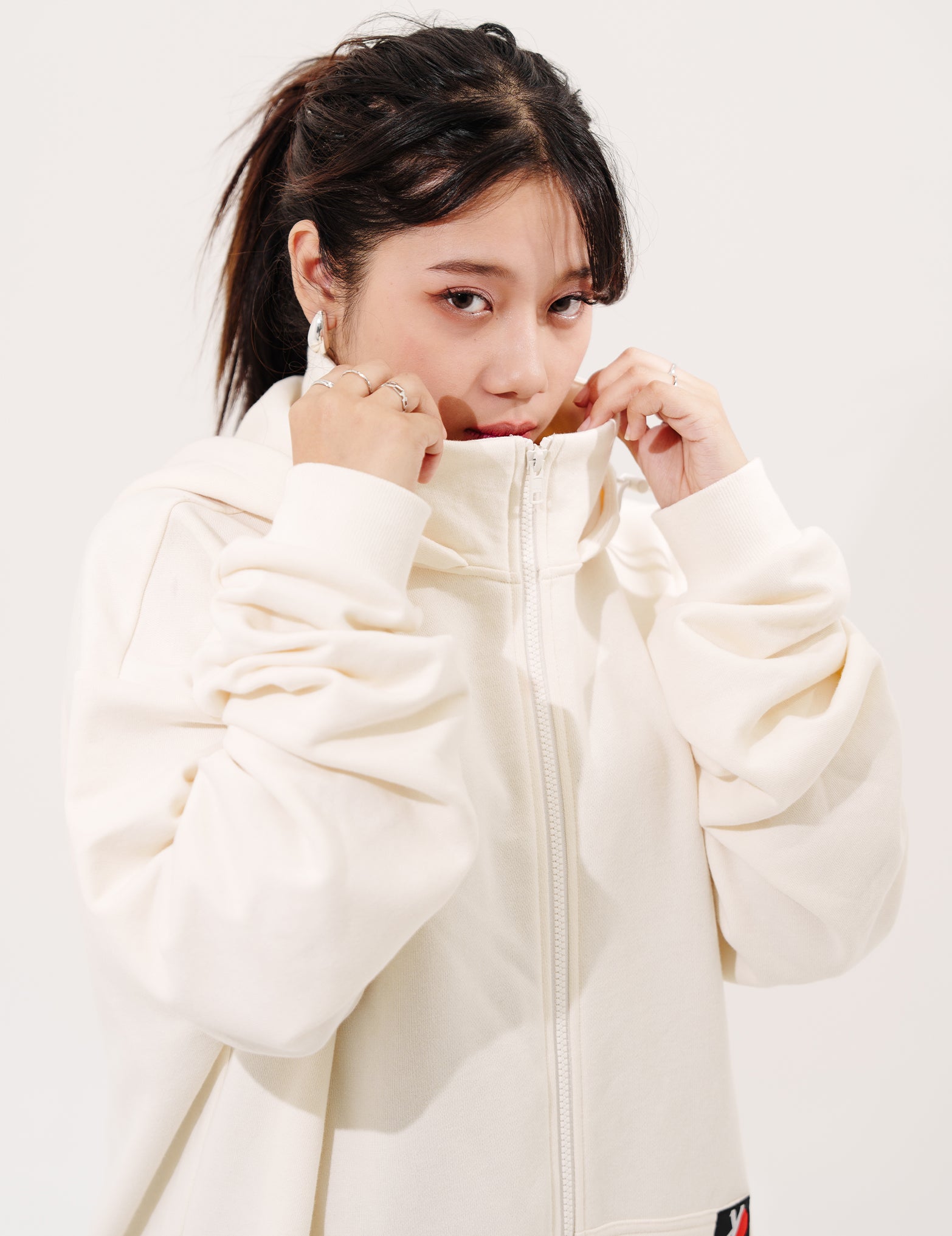 SKOOP® Basiks Oversized Zip Up Hoodie Bone White - SKOOP