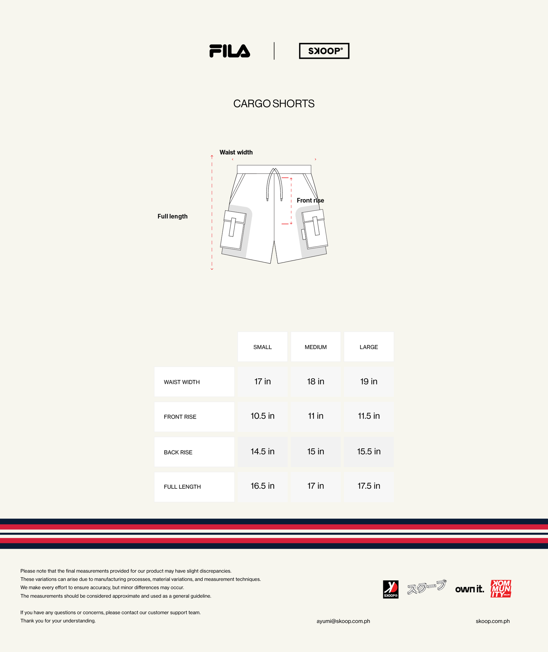 Fila shorts size chart shop