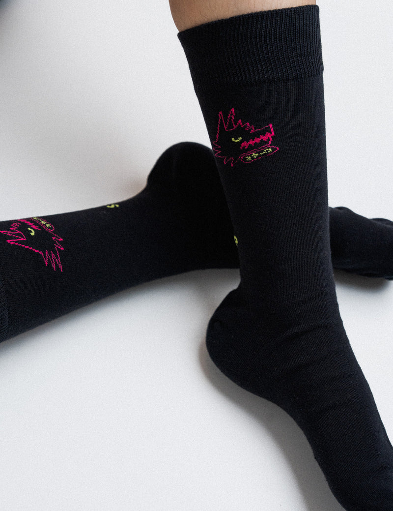 JERZY2K Black Wolf Graphic Socks - SKOOP