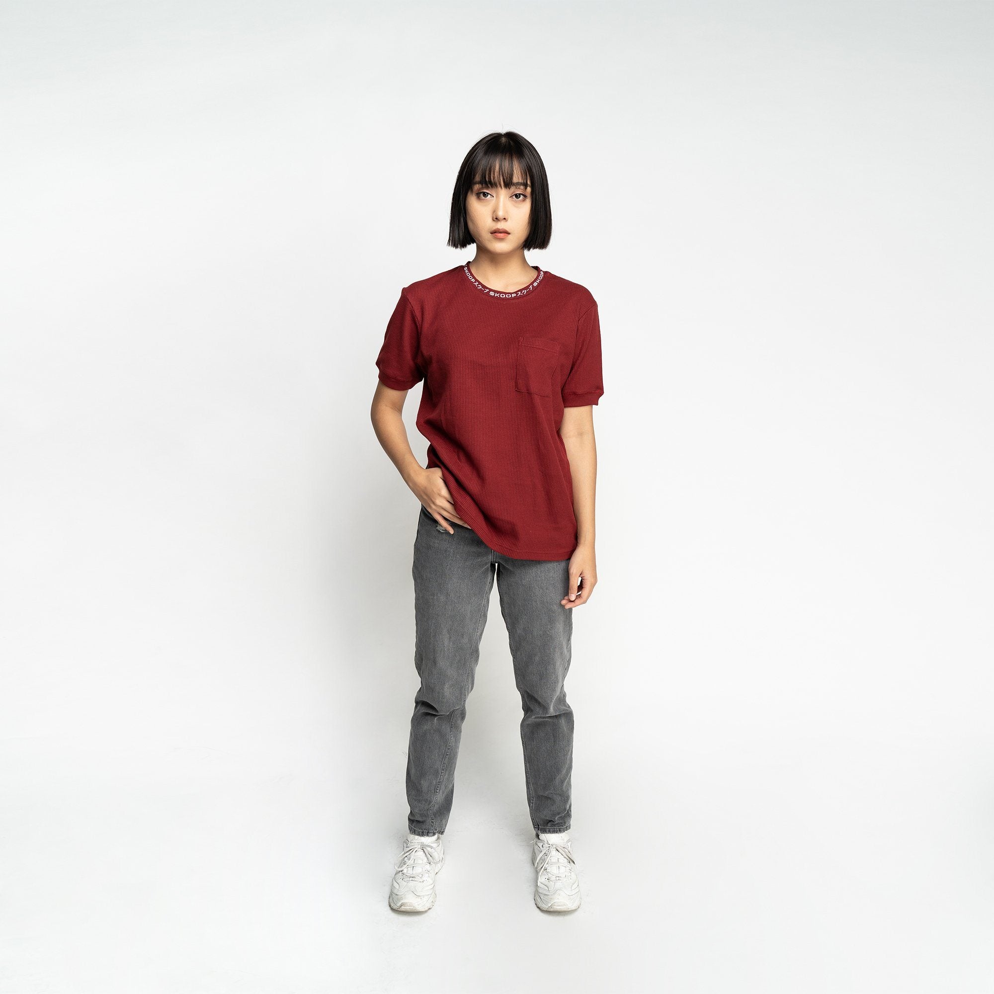 Signature Burgundy Waffle Pocket Tee - SKOOP